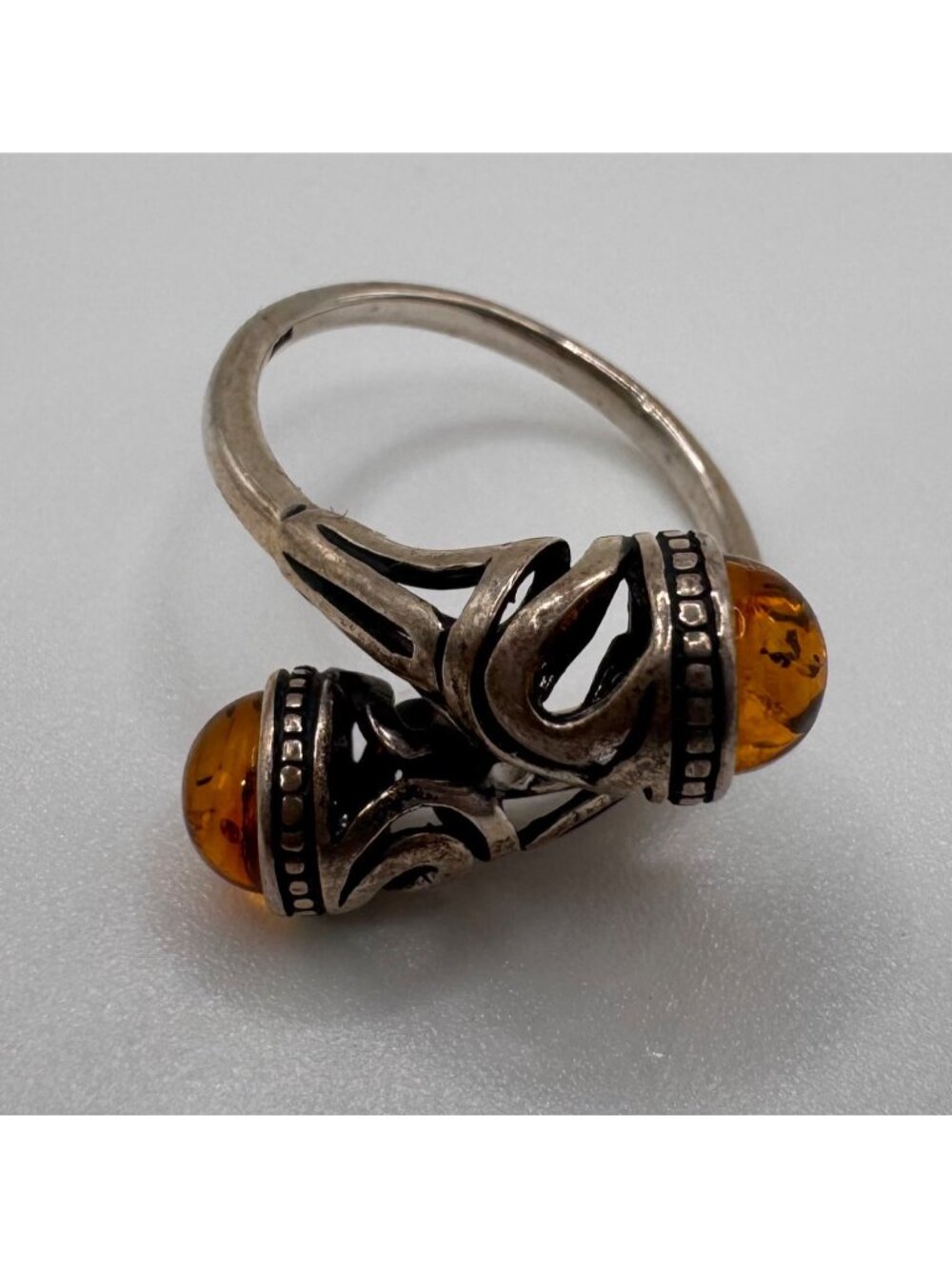 925 Sterling Silver Amber Wrap Ring A.D Signed Size 7.25 Artisan - Picture 6 of 12